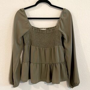 Altar’d State Women’s Peplum Top Medium Olive Green Smock Tiered Bohemian